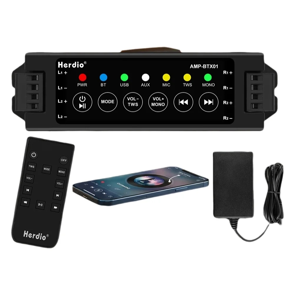 Home Cinema Receiver - Herdio 4-Channel Bluetooth Audio Amplifier with