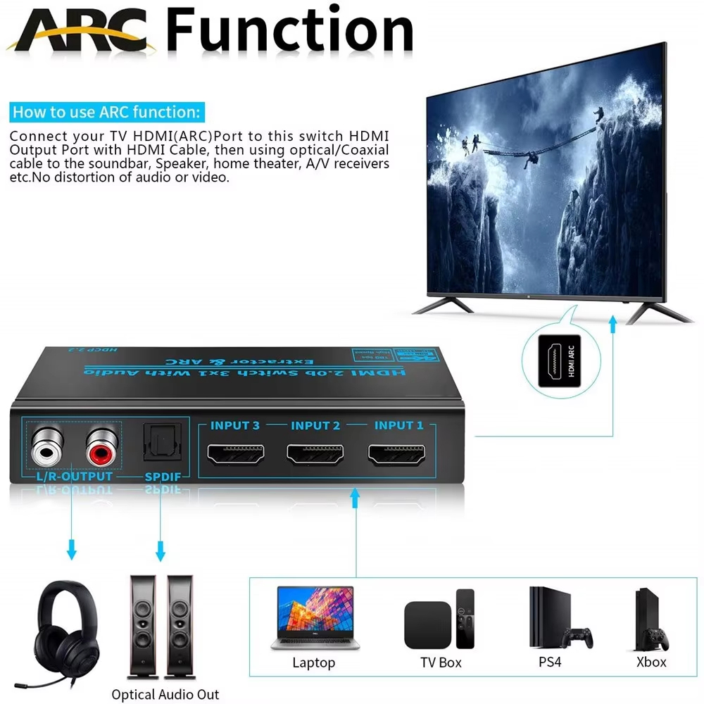 Hdmi Arc Cable - HDMI-Compatible Switch Audio Extractor 4K@60Hz ARC